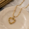 The hollow double-layer heart-shaped diamond-encrusted pendant has a unique texture and a sweet and cool style. The stainless steel snake bone chain can be layered and worn, making it a trendy and exquisite jewelry for young girls details Picture